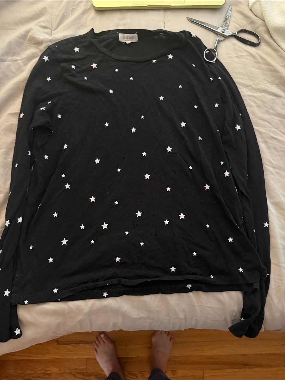 Goldie Black Long-Sleeve Tee with White Star Pattern
